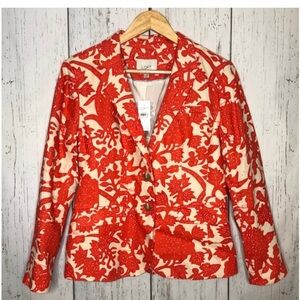 NWT Ann Taylor LOFT orange floral print linen blazer. Size  0